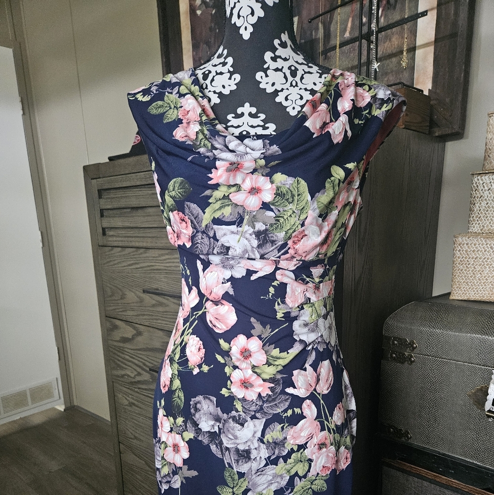 Connected Apparel Blue Pink Asymmetrical Sheath Dress